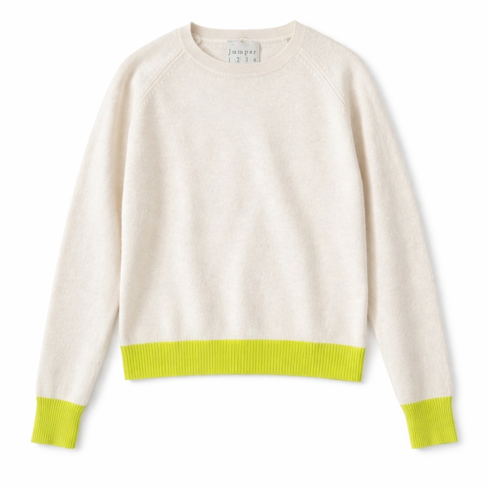 NWT Jumper 1234 Cream and Lime Women's Crew Neck Sweater